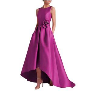 Miss Veil NWT Stunning Fuscia Crewneck Sleeveless High Low Satin Gown Size M